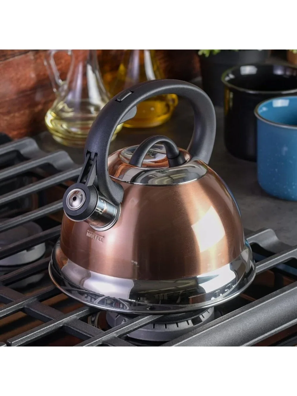 Copper Kitchen Whistling Tea Kettle 1.75-QT Stainless Steel Stove-Top Tea pot